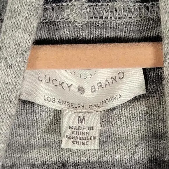 Lucky Brand Gray Black Aztec Waterfall Open Cardigan Sweater Women Size M - Picture 5 of 10